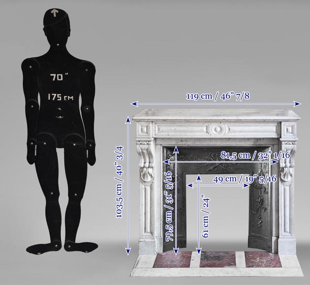 Carrara marble fireplace in the Napoleon III style, featuring water-leaf ornamentation-9