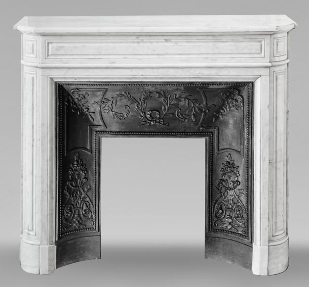 Louis XVI style Carrara marble fireplace with rounded corners-0