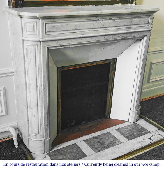 Louis XVI style Carrara marble fireplace with rounded corners-2