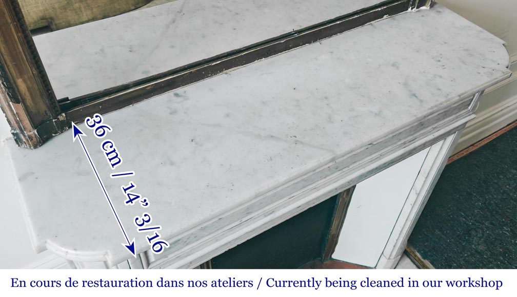 Louis XVI style Carrara marble fireplace with rounded corners-8