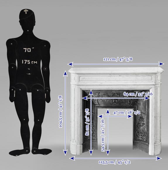 Louis XVI style Carrara marble fireplace with rounded corners-9