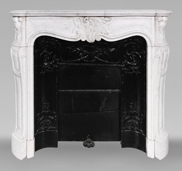 Louis XV-style fireplace in Carrara marble, featuring an asymmetrical palmette motif Louis XV-style fireplace in Carrara marble, featuring an asymmetrical palmette motif-0