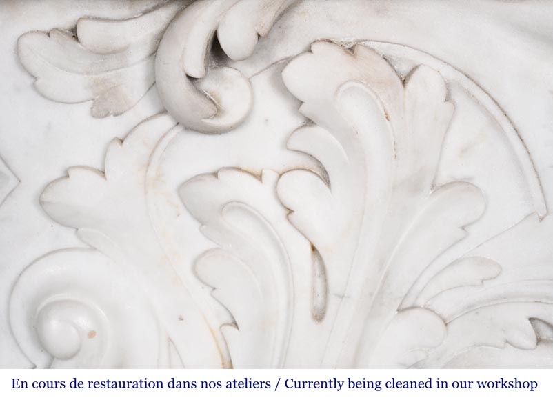Louis XV-style fireplace in Carrara marble, featuring an asymmetrical palmette motif Louis XV-style fireplace in Carrara marble, featuring an asymmetrical palmette motif-3