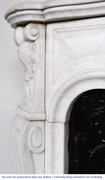 Louis XV-style fireplace in Carrara marble, featuring an asymmetrical palmette motif Louis XV-style fireplace in Carrara marble, featuring an asymmetrical palmette motif-6