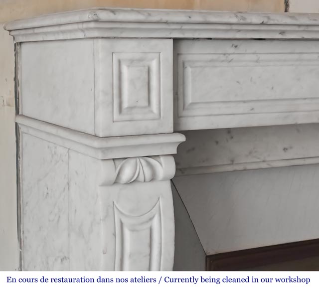 Napoleon III-style fireplace with corbel-like detailing, in Carrara marble Napoleon III-style fireplace with corbel-like detailing, in Carrara marble-3