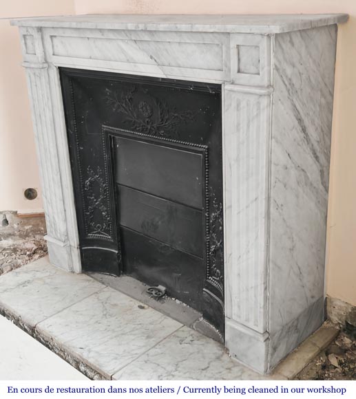 Louis XVI-style fireplace in Carrara marble, featuring molded ornamentation Louis XVI-style fireplace in Carrara marble, featuring molded ornamentation-5
