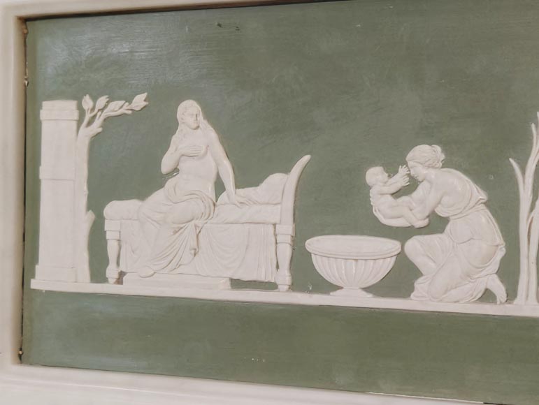 Victorian-style fireplace in statuary marble, featuring Ionic half-columns and a Wedgwood-style medallion decoration Victorian-style fireplace in statuary marble, featuring Ionic half-columns and a Wedgwood-style medallion decoration-2