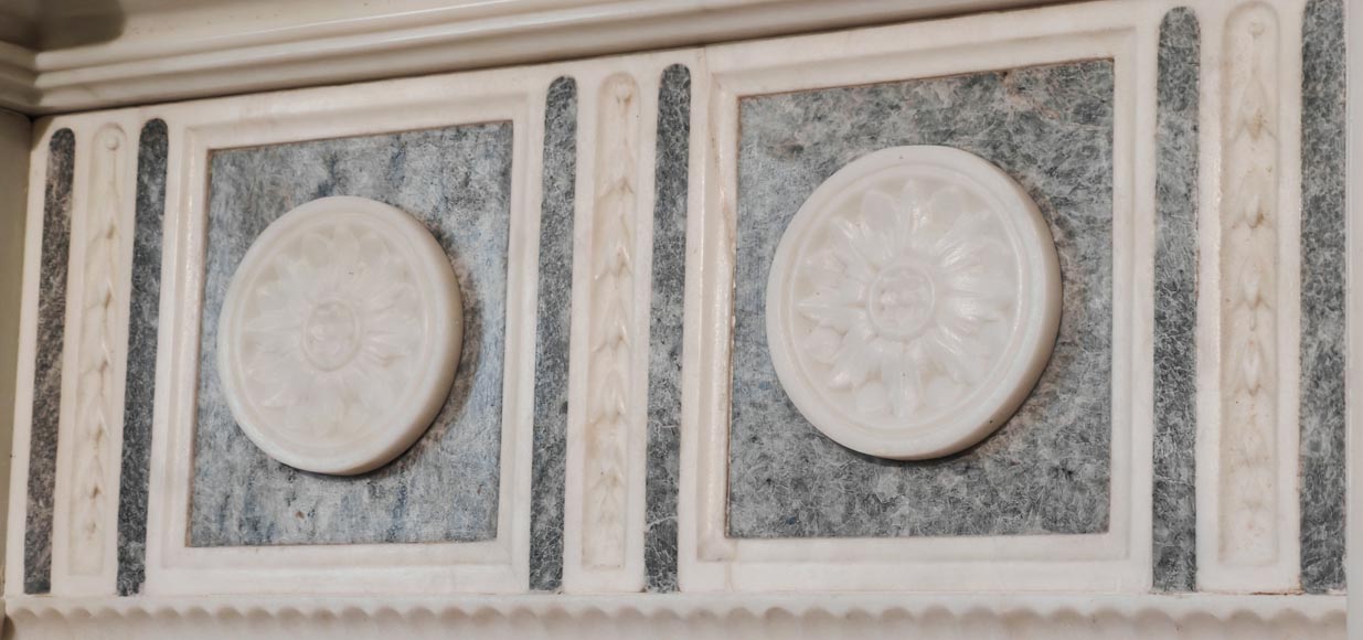 Victorian-style fireplace in statuary marble, featuring Ionic half-columns and a Wedgwood-style medallion decoration Victorian-style fireplace in statuary marble, featuring Ionic half-columns and a Wedgwood-style medallion decoration-4