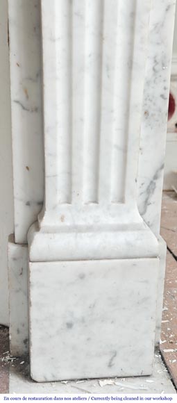 Louis XVI-style fireplace with a rosette motif, in veined Carrara marble Louis XVI-style fireplace with a rosette motif, in veined Carrara marble-7