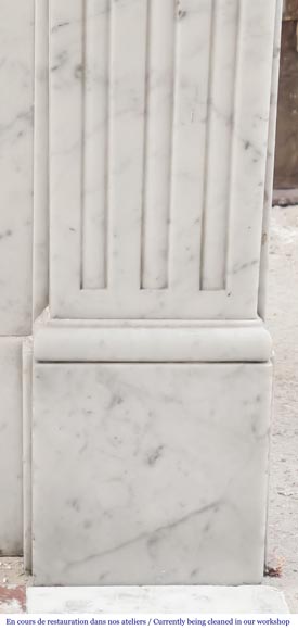 Louis XVI-style Carrara marble fireplace with a fluted frieze-7