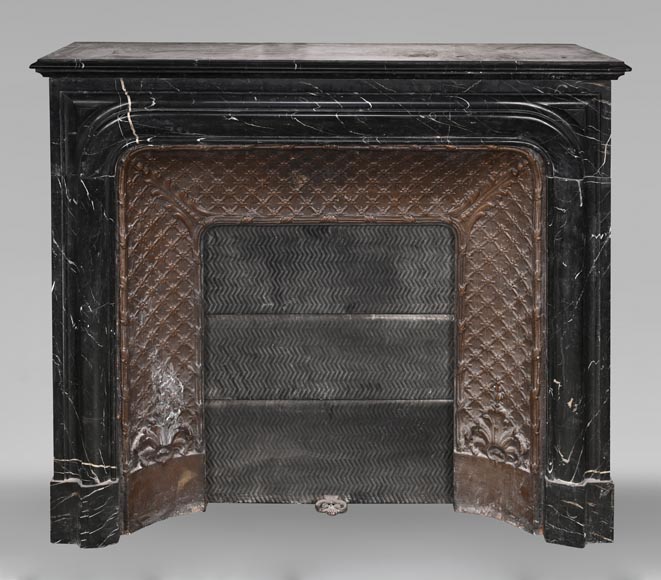 Louis XIV-style fireplace in black Marquina marble-0
