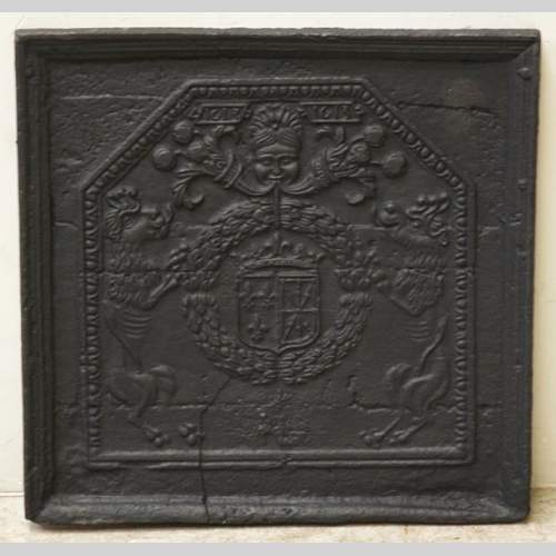 Antique cast iron fireback with France and Navarra coat of arms dated 1613