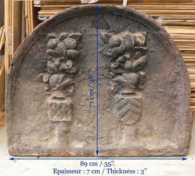 Antique fireback with two coat of arms-10