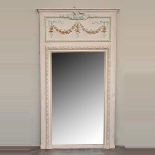 Antique Louis XVI pierglass with pomychrome stucco decoration representing garlands of flowers